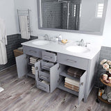 Virtu USA Caroline 60" Double Bath Vanity with Dazzle White Top and Round Sinks with Matching Mirror