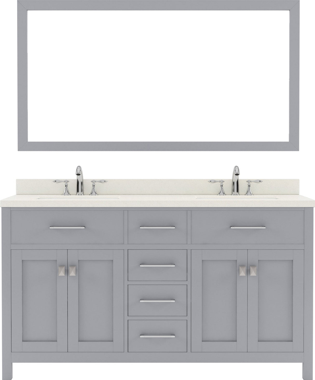 Virtu USA Caroline 60" Double Bath Vanity with Dazzle White Top and Round Sinks with Brushed Nickel Faucets with Matching Mirror - Luxe Bathroom Vanities