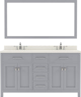 Virtu USA Caroline 60" Double Bath Vanity with Dazzle White Top and Round Sinks with Brushed Nickel Faucets with Matching Mirror - Luxe Bathroom Vanities