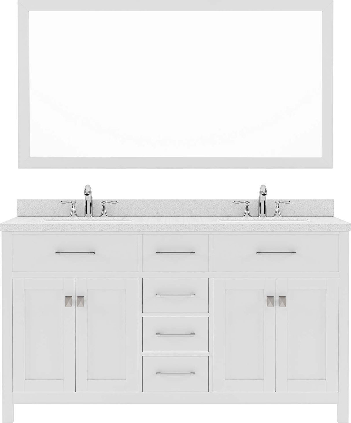 Virtu USA Caroline 60" Double Bath Vanity with Dazzle White Top and Round Sink with Polished Chrome Faucet and Mirror - Luxe Bathroom Vanities