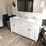 Virtu USA Caroline 60" Double Bath Vanity with Dazzle White Top and Round Sinks with Matching Mirror