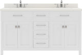 Virtu USA Caroline 60" Double Bath Vanity with Dazzle White Top and Round Sinks with Brushed Nickel Faucets with Matching Mirror