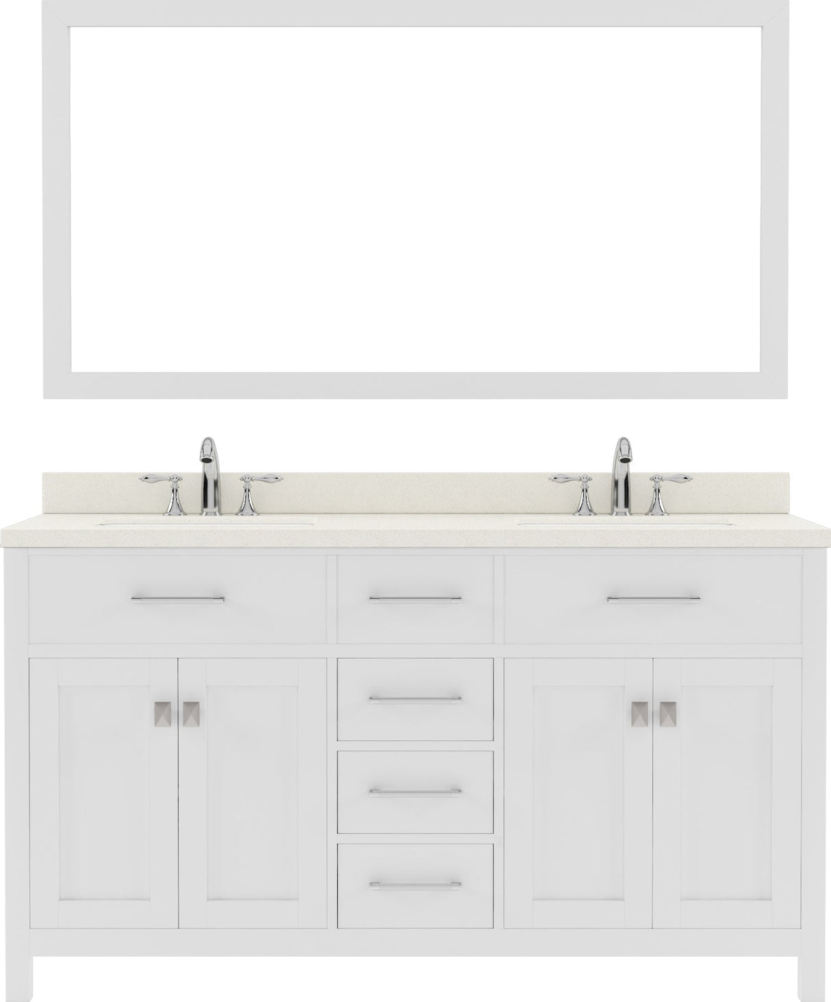 Virtu USA Caroline 60" Double Bath Vanity with Dazzle White Top and Round Sinks with Brushed Nickel Faucets with Matching Mirror - Luxe Bathroom Vanities