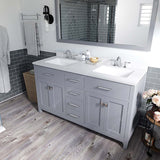 Virtu USA Caroline 60" Double Bath Vanity with Dazzle White Top and Square Sinks with Polished Chrome Faucets with Matching Mirror