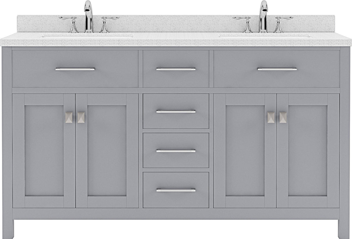 Virtu USA Caroline 60" Double Bath Vanity in Espresso with Dazzle White Top and Square Sink - Luxe Bathroom Vanities