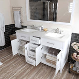 Virtu USA Caroline 60" Double Bath Vanity with Dazzle White Top and Square Sinks with Polished Chrome Faucets with Matching Mirror