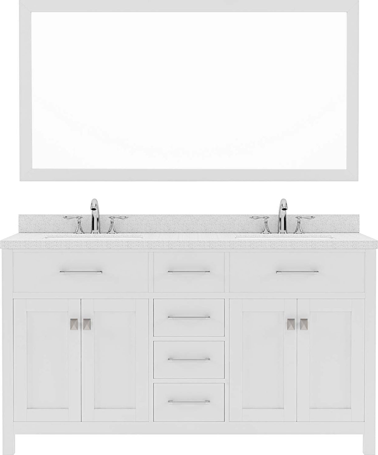 Virtu USA Caroline 60" Double Bath Vanity with Dazzle White Top and Square Sink with Polished Chrome Faucet and Mirror - Luxe Bathroom Vanities