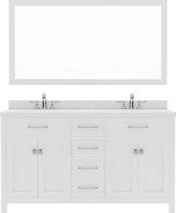 Virtu USA Caroline 60" Double Bath Vanity with Dazzle White Top and Square Sink with Polished Chrome Faucet and Mirror - Luxe Bathroom Vanities