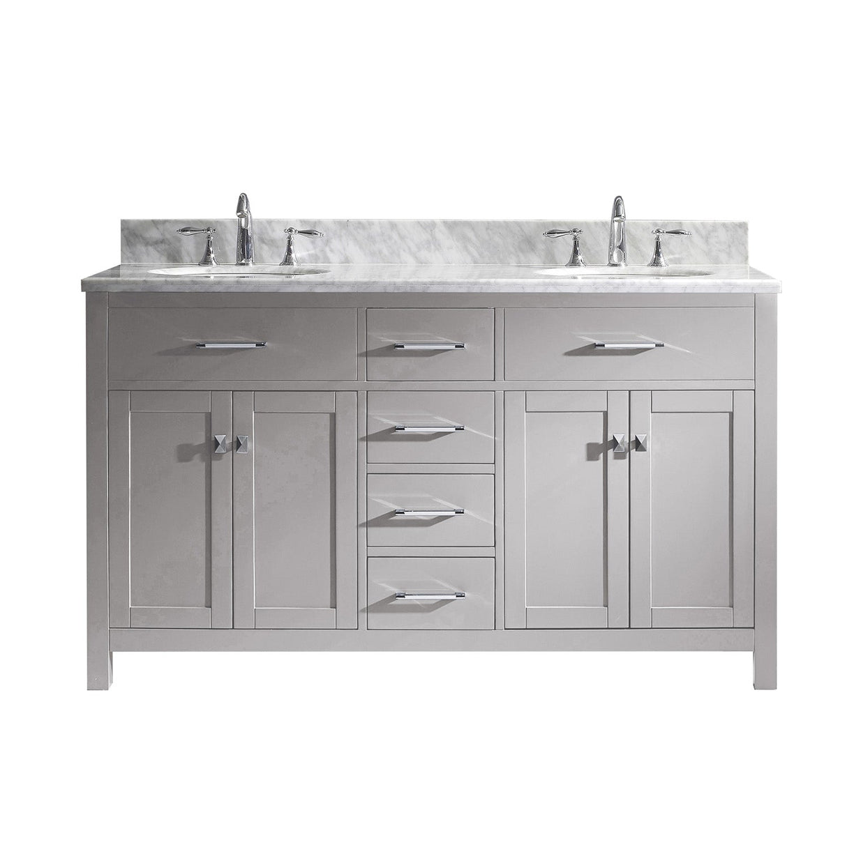 Virtu USA Caroline 60" Double Bath Vanity in Cashmere Grey with Marble Top and Round Sink with Brushed Nickel Faucet - Luxe Bathroom Vanities Luxury Bathroom Fixtures Bathroom Furniture