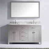 Virtu USA Caroline 60" Double Bath Vanity in Cashmere Gray with White Marble Top and Round Sinks with Polished Chrome Faucets