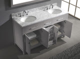 Virtu USA Caroline 60" Double Bath Vanity with White Marble Top and Round Sinks with Matching Mirror