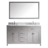 Virtu USA Caroline 60" Double Bath Vanity in Cashmere Grey with Marble Top and Round Sink with Mirror - Luxe Bathroom Vanities Luxury Bathroom Fixtures Bathroom Furniture