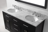 Virtu USA Caroline 60" Double Bath Vanity with White Marble Top and Round Sinks with Brushed Nickel Faucets with Matching Mirror