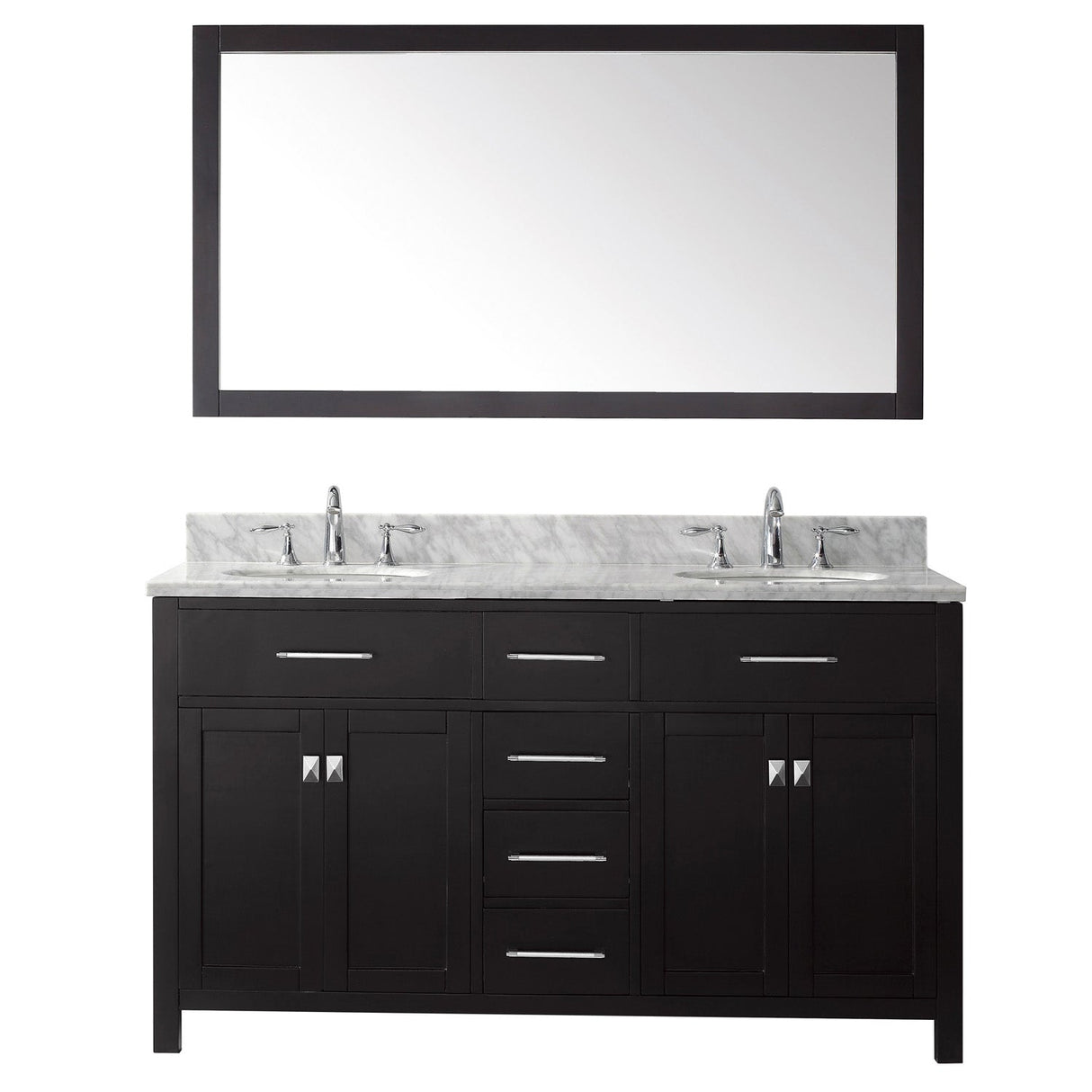 Virtu USA Caroline 60" Double Bath Vanity with Marble Top and Round Sink with Brushed Nickel Faucet and Mirror - Luxe Bathroom Vanities