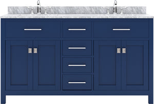 Virtu USA Caroline 60" Double Bath Vanity with White Marble Top and Round Sinks with Matching Mirror