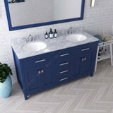 Virtu USA Caroline 60" Double Bath Vanity with White Marble Top and Round Sinks with Matching Mirror