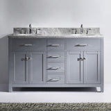 Virtu USA Caroline 60" Double Bath Vanity with White Marble Top and Round Sinks