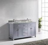 Virtu USA Caroline 60" Double Bath Vanity with White Marble Top and Round Sinks