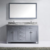 Virtu USA Caroline 60" Double Bath Vanity with White Marble Top and Round Sinks with Matching Mirror