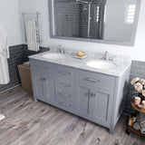 Virtu USA Caroline 60" Double Bath Vanity with White Marble Top and Round Sinks with Matching Mirror