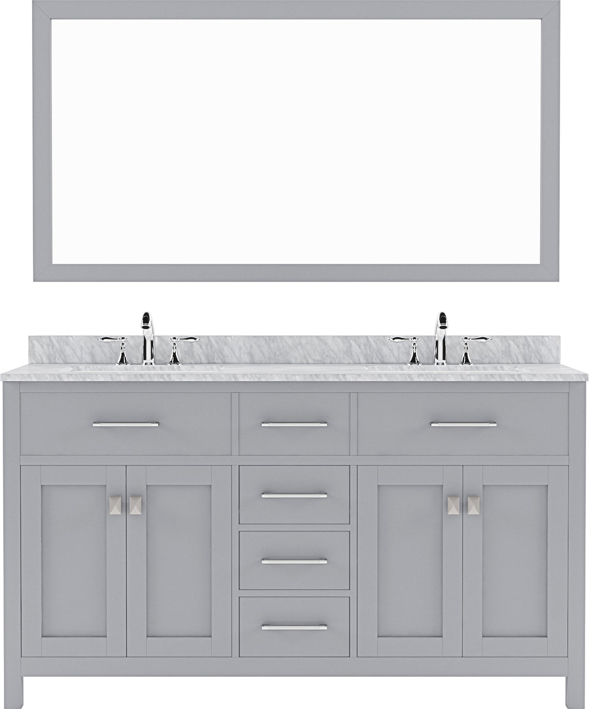 Virtu USA Caroline 60" Double Bath Vanity with Marble Top and Round Sink with Mirror - Luxe Bathroom Vanities