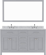 Virtu USA Caroline 60" Double Bath Vanity with Marble Top and Round Sink with Mirror - Luxe Bathroom Vanities