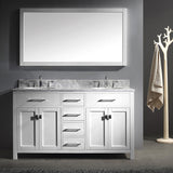 Virtu USA Caroline 60" Double Bath Vanity with White Marble Top and Round Sinks with Polished Chrome Faucets with Matching Mirror