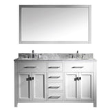 Virtu USA Caroline 60" Double Bath Vanity with Marble Top and Round Sink with Polished Chrome Faucet and Mirror - Luxe Bathroom Vanities