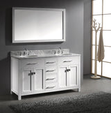 Virtu USA Caroline 60" Double Bath Vanity with White Marble Top and Round Sinks with Matching Mirror