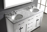 Virtu USA Caroline 60" Double Bath Vanity with White Marble Top and Round Sinks with Matching Mirror