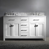 Virtu USA Caroline 60" Double Bath Vanity with White Marble Top and Round Sinks