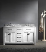 Virtu USA Caroline 60" Double Bath Vanity with White Marble Top and Round Sinks