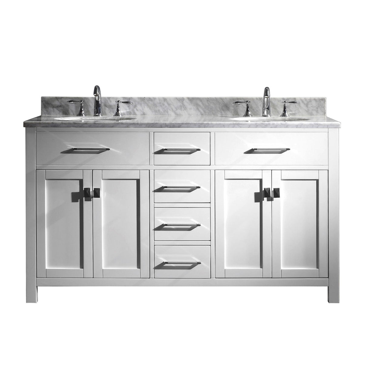 Virtu USA Caroline 60" Double Bath Vanity with Marble Top and Round Sink - Luxe Bathroom Vanities