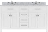 Virtu USA Caroline 60" Double Bath Vanity with White Marble Top and Round Sinks with Matching Mirror