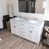 Virtu USA Caroline 60" Double Bath Vanity with White Marble Top and Round Sinks with Matching Mirror