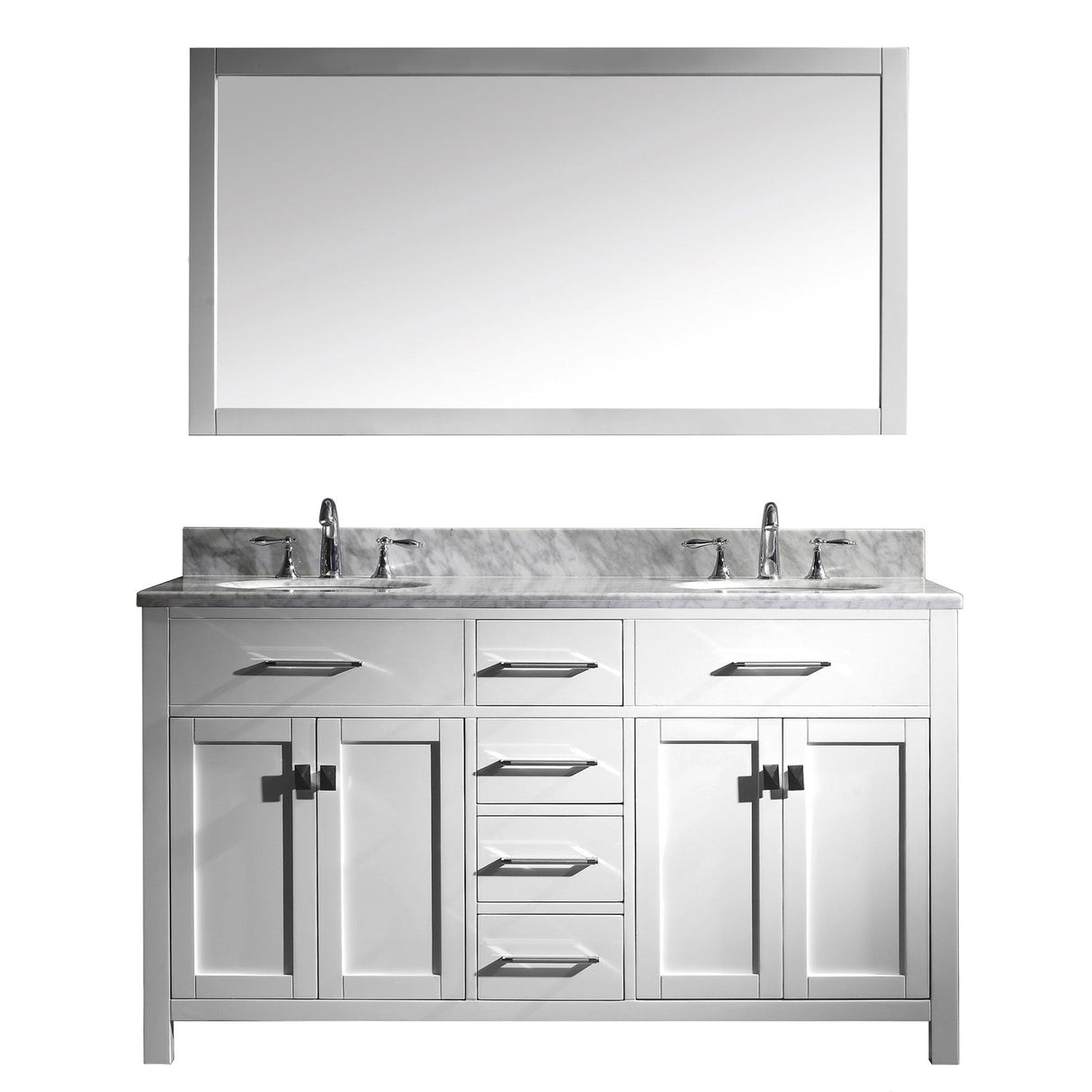 Virtu USA Caroline 60" Double Bath Vanity with Marble Top and Round Sink with Mirror - Luxe Bathroom Vanities