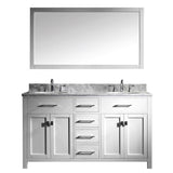 Virtu USA Caroline 60" Double Bath Vanity with Marble Top and Round Sink with Mirror - Luxe Bathroom Vanities