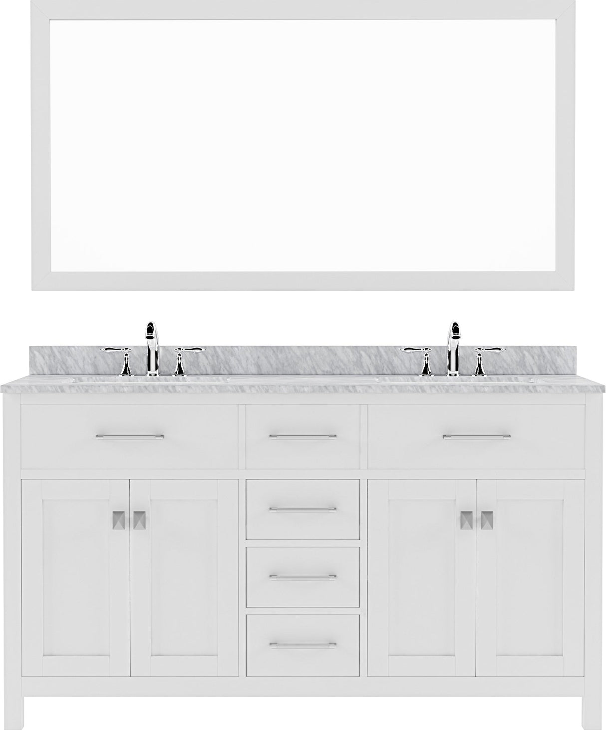 Virtu USA Caroline 60" Double Bath Vanity with Marble Top and Round Sink with Mirrors - Luxe Bathroom Vanities