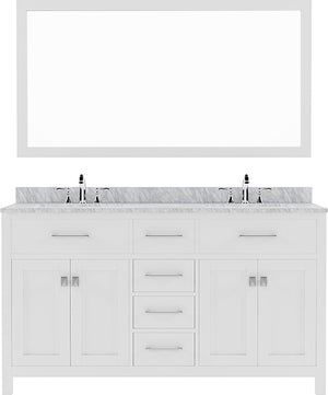 Virtu USA Caroline 60" Double Bath Vanity with White Marble Top and Round Sinks with Brushed Nickel Faucets with Matching Mirror - Luxe Bathroom Vanities