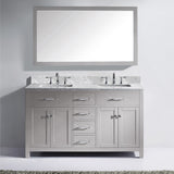 Virtu USA Caroline 60" Double Bath Vanity in Cashmere Gray with White Marble Top and Square Sinks with Polished Chrome Faucets