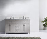 Virtu USA Caroline 60" Double Bath Vanity with White Marble Top and Square Sinks