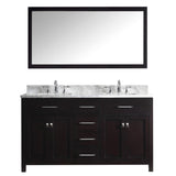Virtu USA Caroline 60" Double Bath Vanity with Marble Top and Square Sink with Polished Chrome Faucet and Mirror - Luxe Bathroom Vanities