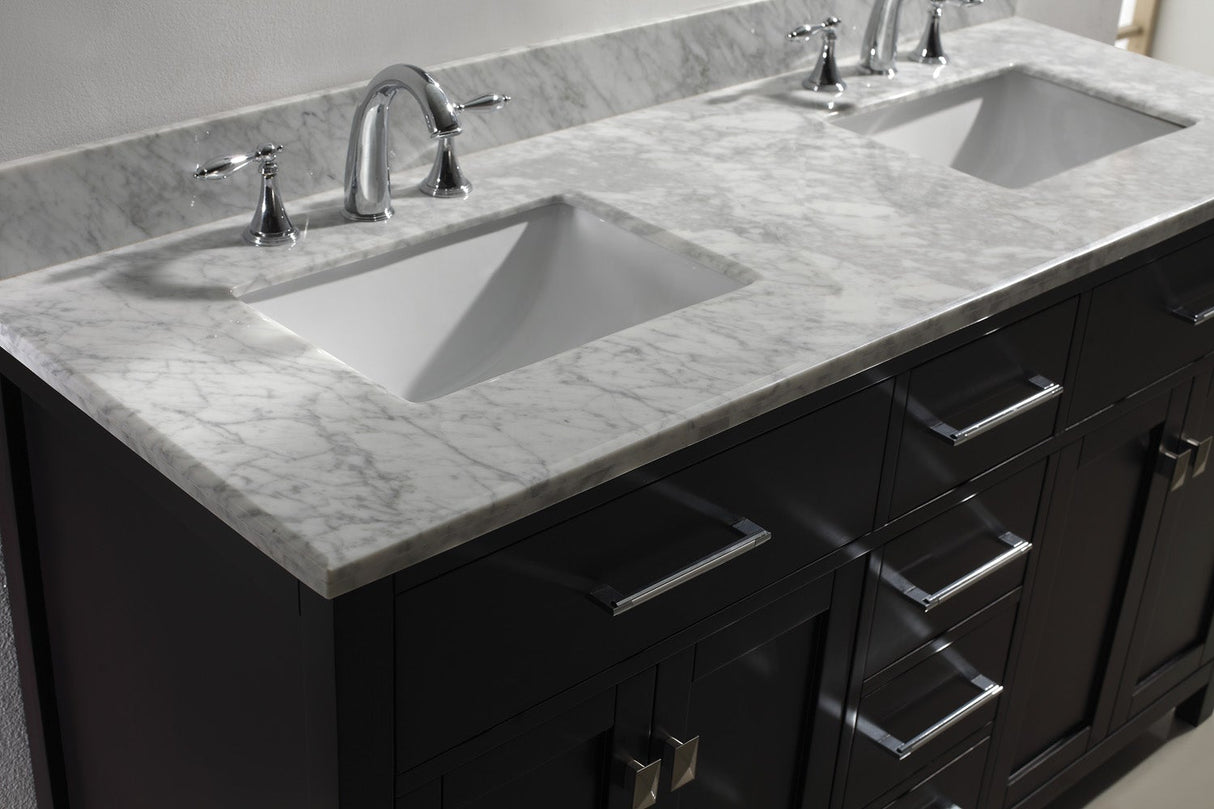 Virtu USA Caroline 60" Double Bath Vanity Marble Top and Square Sinks with Matching Mirror