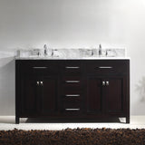 Virtu USA Caroline 60" Double Bath Vanity with White Marble Top and Square Sinks