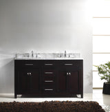 Virtu USA Caroline 60" Double Bath Vanity with White Marble Top and Square Sinks