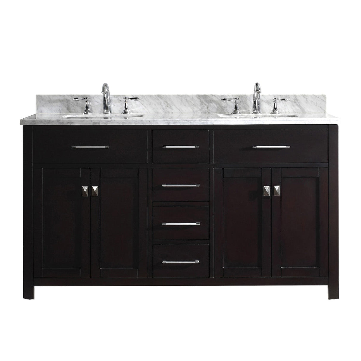 Virtu USA Caroline 60" Double Bath Vanity with Marble Top and Square Sink - Luxe Bathroom Vanities