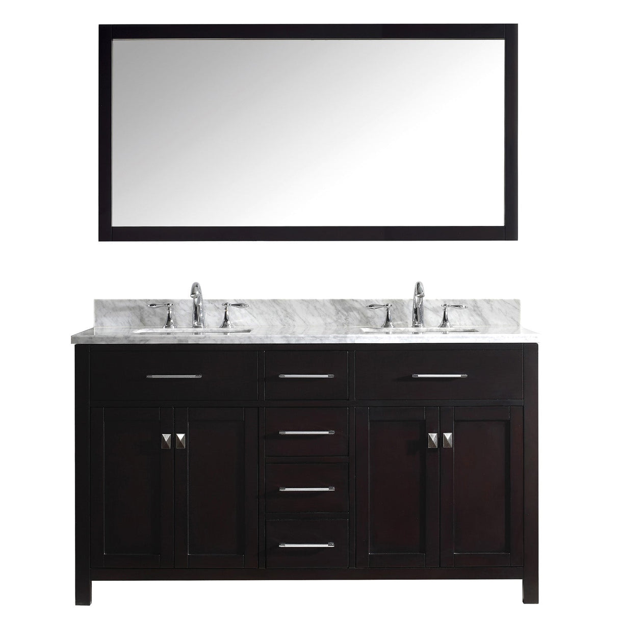 Virtu USA Caroline 60" Double Bath Vanity with Marble Top and Square Sink with Mirror - Luxe Bathroom Vanities