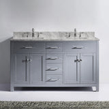 Virtu USA Caroline 60" Double Bath Vanity with White Marble Top and Square Sinks