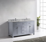 Virtu USA Caroline 60" Double Bath Vanity with White Marble Top and Square Sinks