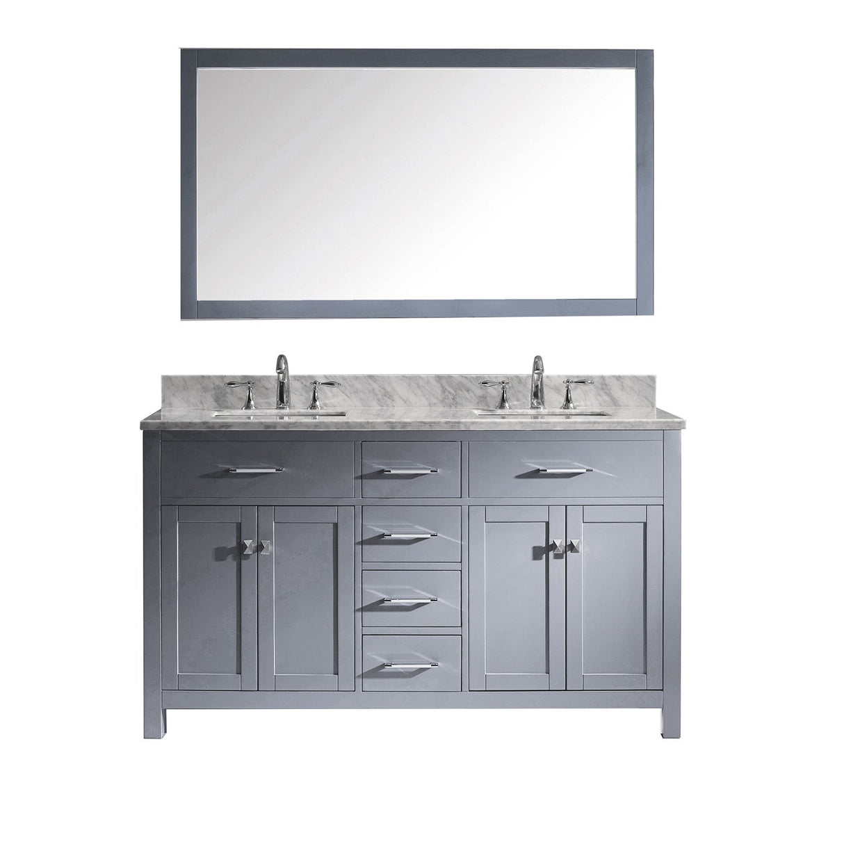 Virtu USA Caroline 60" Double Bath Vanity with Marble Top and Square Sink with Mirror - Luxe Bathroom Vanities